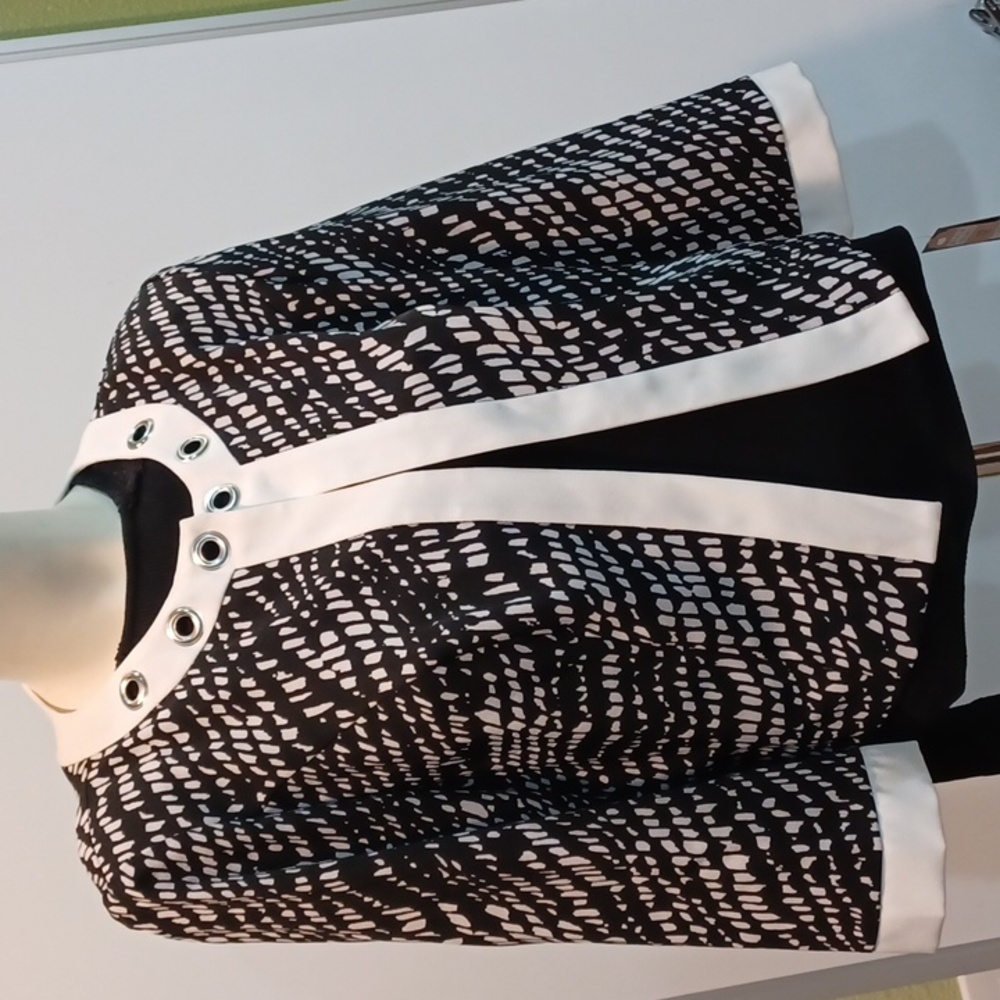 Designer Allen Kay sz 12 NWT Wmn's Blk/Wht 3/4 slv open front jacket